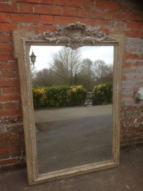 A Very Large Decorative Carved Wood and Gesso Antique French 19th Century Painted Mirror.
