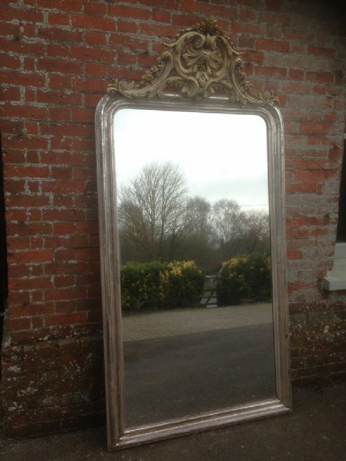 A Stunning Large French Highly Decorative Antique Early 19th Century Silvered Arched Top Mirror.