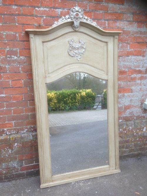 A Large French Antique 19th Century Carved Wood and Painted Mirror.