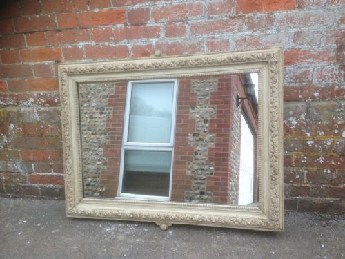 A Useful Size French Carved Wood and Gesso Painted Antique 19th Century Mirror.