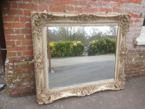 A Highly Useful Antique 19th Century English Carved Wood & Gesso Painted Mirror.