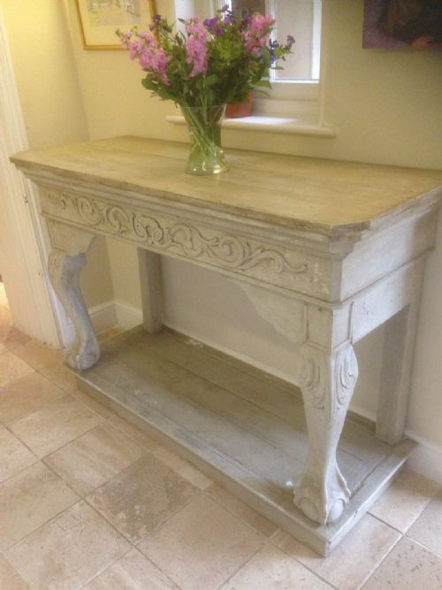 A Stunning Highly Decorative Antique French Carved Wood Painted Distressed Console Table.