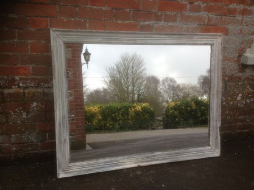A Large Very Useful Distressed Painted Carved Wood Antique 19th Century French Mirror.