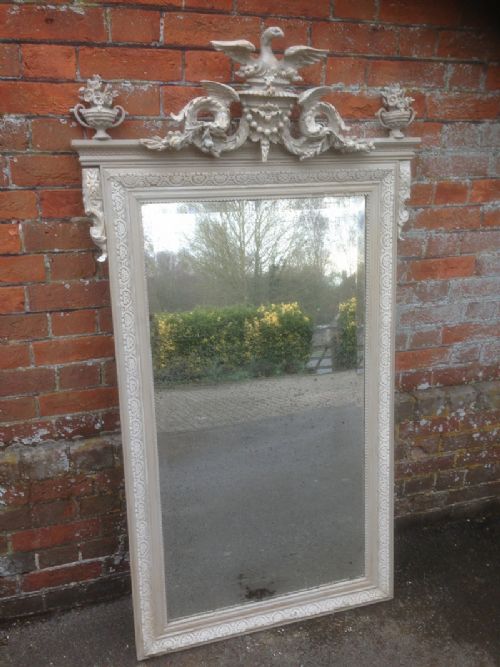 A Large Highly Decorative Antqiue French Painted 19th Century Carved Wood and Gesso Mirror