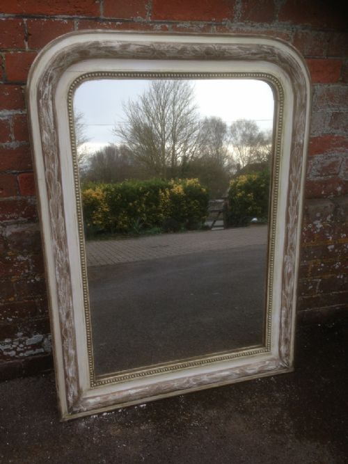 A Good Size Antique 19th Century French Original Painted and Etched Frame Arched Top  Mirror