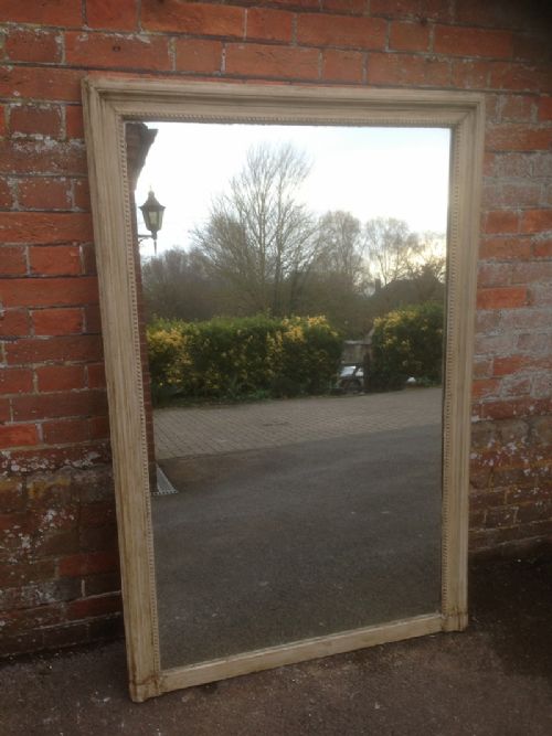 A Very Useful Large Antique 19th Century French Carved Wood Painted Mirror.