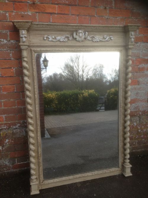 A Large Highly Decorative Antique 19th Century French Carved Wood Painted Mirror