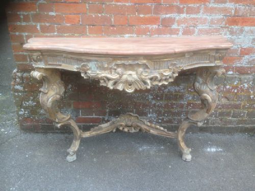 A Stunning Good Size High Decorative Distressed Carved Wood Console Table.