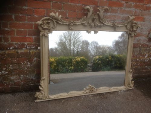 A Stunning Very Useful Size Antique 19th Century French Painted & Carved Wood Onate Overmantel Mirror