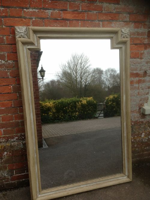 A Highly Unusual Large Antique 19th Century French Painted Carved Wood Shaped Top Mirror