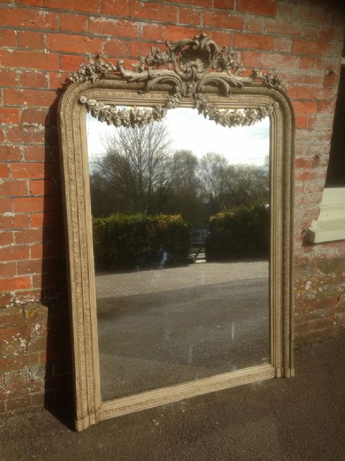 Large Early 19th Century French Carved Wood and Gesso Painted Mirror.