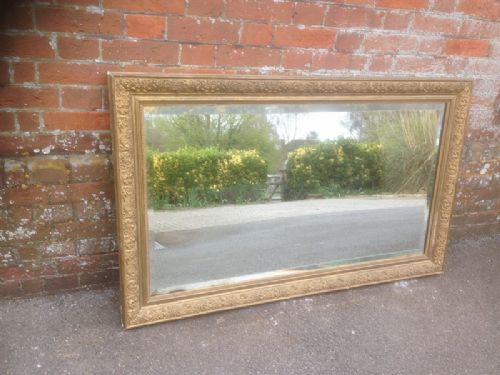 A Very Useful Size Large Antique French 19th Century Carved Wood & Gilt Mirror.