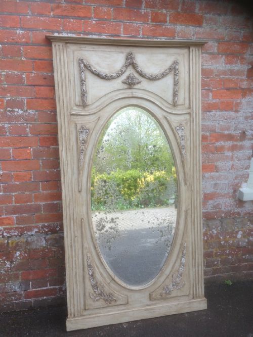 A Stunning Large Antique 19th Century French Carved Wood Painted Mirror.
