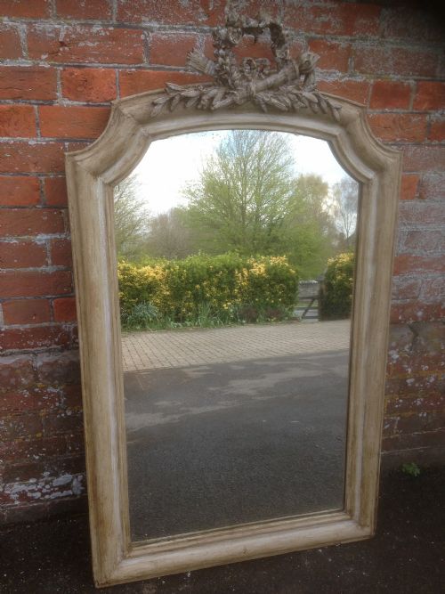 A Good Useful Size Antique 19th Century French Carved Wood & Gesso Painted Mirror.