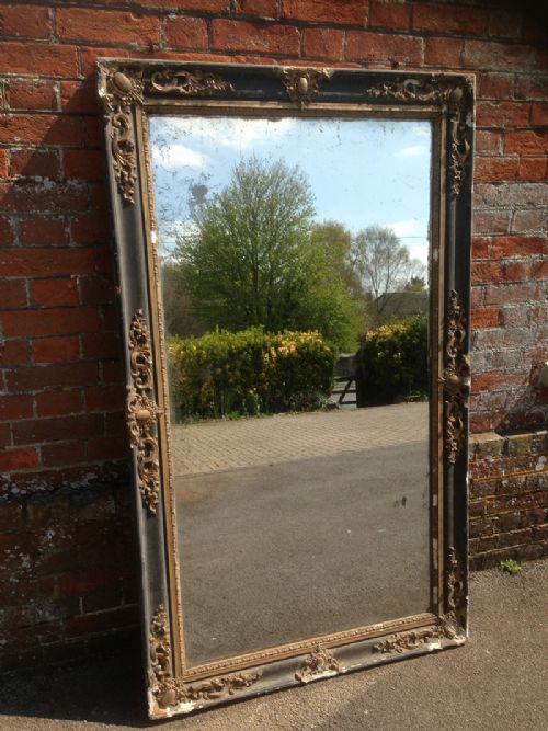 A Stunning Large Highly Decorative Antique 19th Century Original Distressed Black & Gilt Mirror