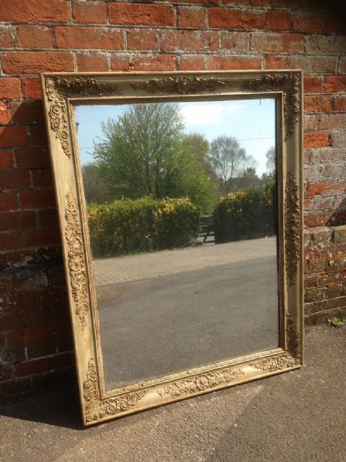 A Highly Useful Large Antique Early 19th Century French Carved Wood & Gesso Painted Louis Phillippe Mirror