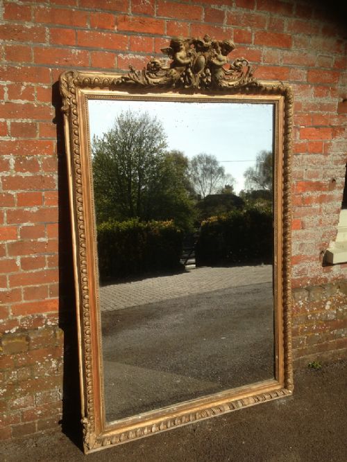 A Highly Decorative Antique 19th Century French Large Carved Wood & Gesso Distressed Mirror.