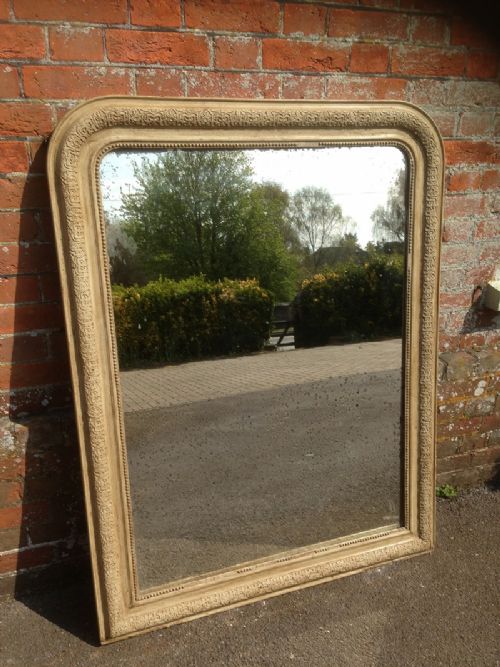 A Wonderful Large French Antique 19th Century Carved Wood and Gesso Painted Arched Top Mirror.