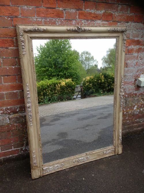 A Highly Decorative Large Antique 19th Century French Carved Wood Painted Mirror.