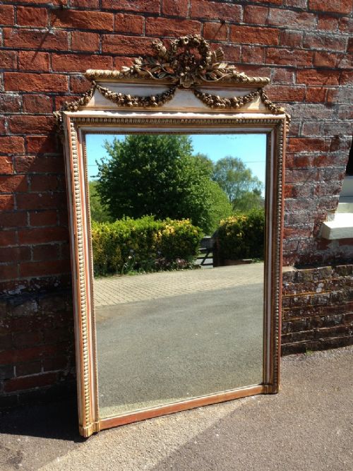 A Very Useful Size Large Antique French Carved Wood and Gesso Decorative Mirror