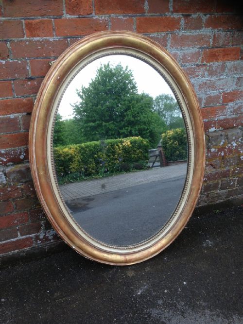 A Very Useful Size Antique 19th Century French Carved Wood & Gesso Oval Mirror.