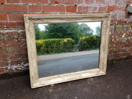 A Very Useful Size Early Antique 19th Century French Carved Wood & Gesso Painted Louis Phillippe Mirror.