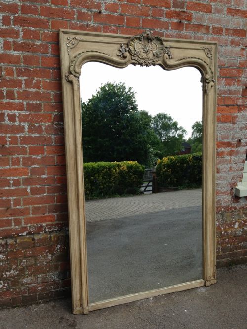 A Very Large Antique 19th Century French Carved Wood Mirror with Lovely Shaped Top.