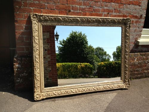 A Stunning Large Highly Decorative 19th Century French Painted Grey Carved Wood & Gesso Mirror.