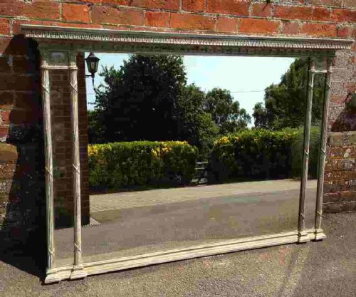 A Wonderful Highly Useful English Antique 19th Century Original Distressed Finish Painted Overmantal Mirror.