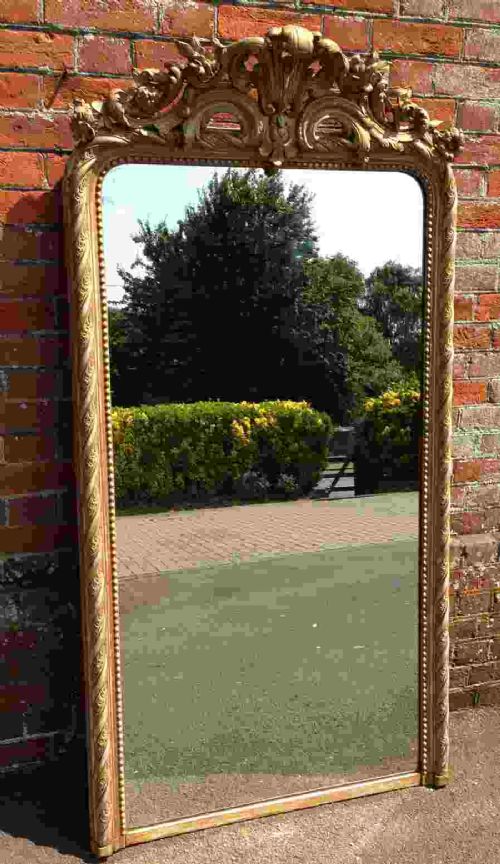 A Stunning Large Antique 19th Century French Carved Wood & Gesso Original Cream Gilt Arched Top Mirror.