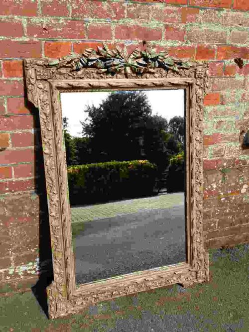 A Good Size Antique 19th Century French Carved Wood and Gesso Painted Mirror.