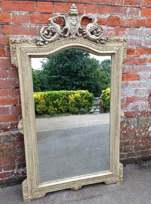 A Wonderful Large French Antique 19th Century Carved Wood & Gesso Painted Mirror