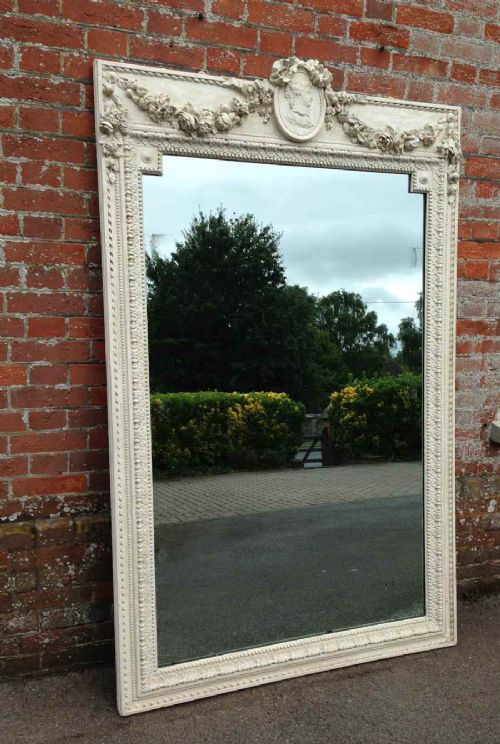 An Absolutely Stunning Large Original Distressed Cream and White Antique 19th Century French Mirror