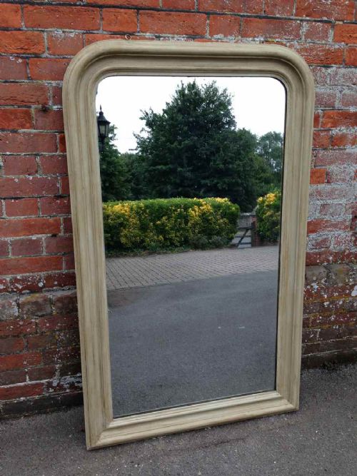 A Highly Useful Large Antique 19th Century French Arched Top Carved Wood & Gesso Painted Mirror.