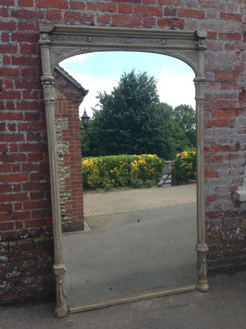 A Stunning Very Large Slightly Distressed Antique 19th Century French Carved Wood Painted Mirror.
