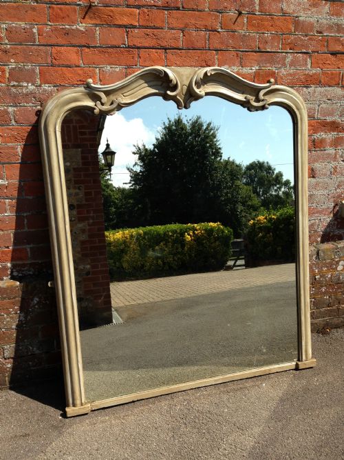 A Very Useful Size Antique 19th Century French Carved Wood Painted Overmantal Mirror.