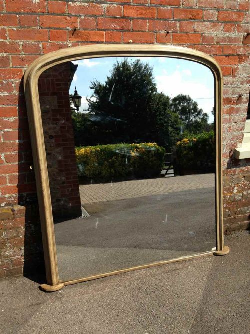 A Good Size Large Antique 19th Century English Carved Wood Painted Overmantal Mirror
