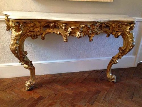 A Fabulous Original Early 19th Century French Carved Wood Gilt Console Table