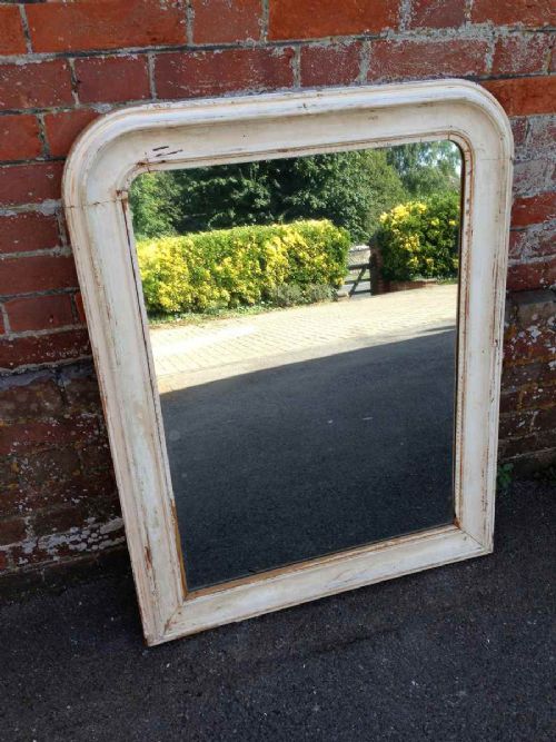 A Very Useful Size Original Early Antique 19th Century French Arched Top Cream Carved Wood & Gesso Louis Phillippe Mirror.