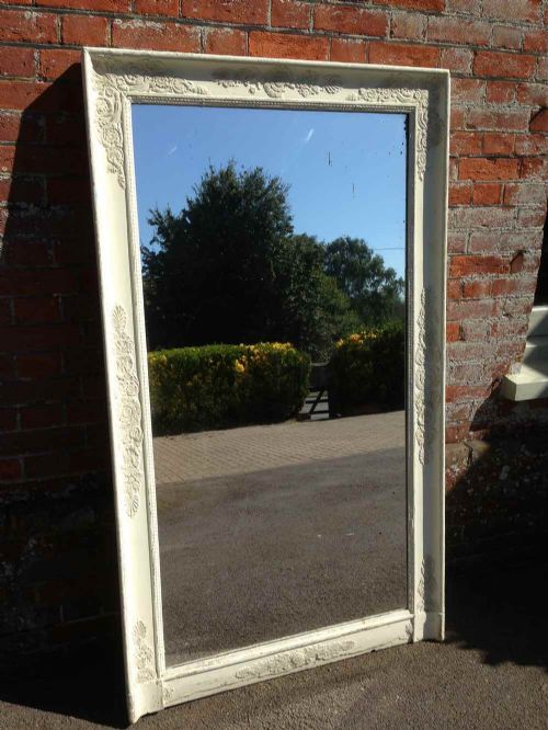 A Highly Useful Large French Antique 19th Century Carved Wood & Gesso Painted Louis Phillippe Mirror.