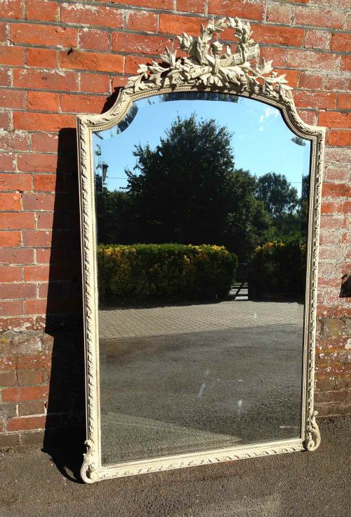 An Absolute Stunning Highly Decorative Large Antique 19th Century French Carved Wood & Gesso Painted Shaped Top Mirror.
