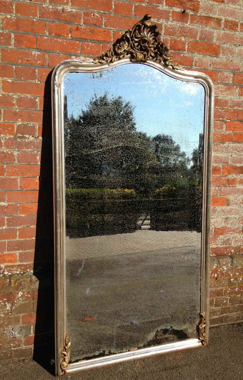 A Stunning Large Highly Decorative Original Antique 19th Century French Carved Wood & Gesso Silvered Arched Top Mirror.