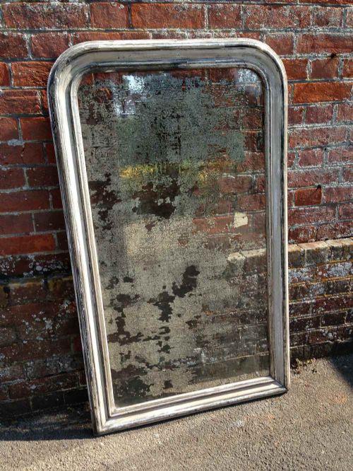 A Highly Decorative Useful Size Antique 19th Century French Silvered Painted Distressed Mirror.