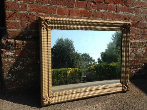 A Very Useful Size Antique 19th Century French Carved Wood & Gesso Painted Ribbed Framed Mirror.