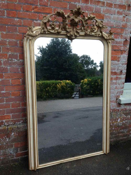 A Fabulous Large Antique 19th Century French Original Cream & Gilt Carved Wood & Gesso Mirror.