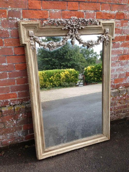 A Wonderful Shaped Top Antique 19th Century French Carved Wood & Gesso Painted Mirror.