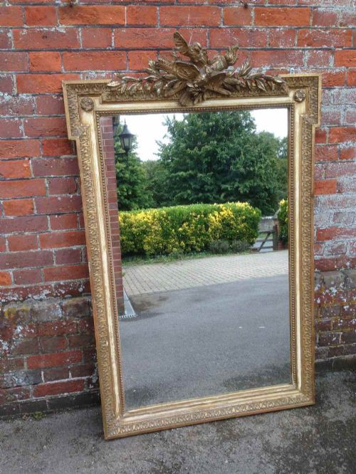 A Highly Decorative Large Antique 19th Century French Carved Wood and Gesso Original Mirror.