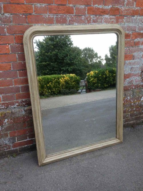 A Very Useful Size Antique 19th Century French Carved Wood & Gesso Arched Top Painted Mirror.