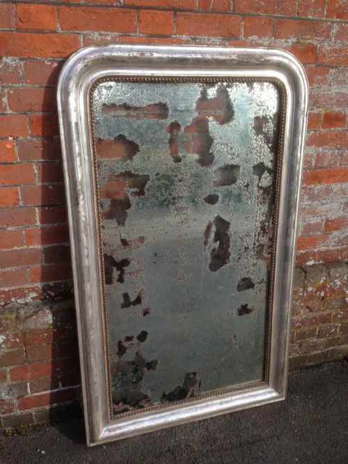 A Large Antique French Arched Top Original Silvered Distressed Mirror