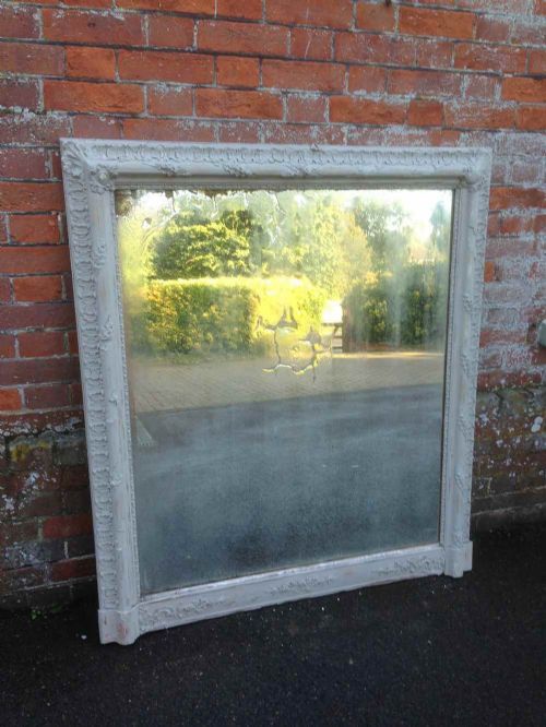 A Fabulous Highly Decorative Unusual Large Early Antique 19th Century French Grey Painted Distressed Mirror.